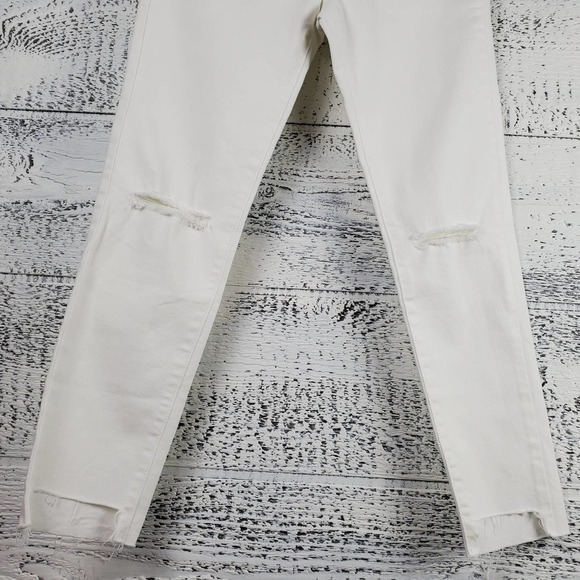 Top Shop Moto To Fit Whtie Distressed Raw Hem Zip Fly Pants Denim Jeans Sz 6 - Picture 5 of 11